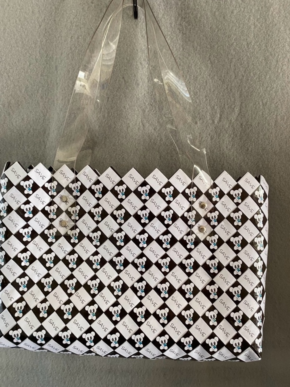Black & White Patterned Tote Bag with Clear Handles